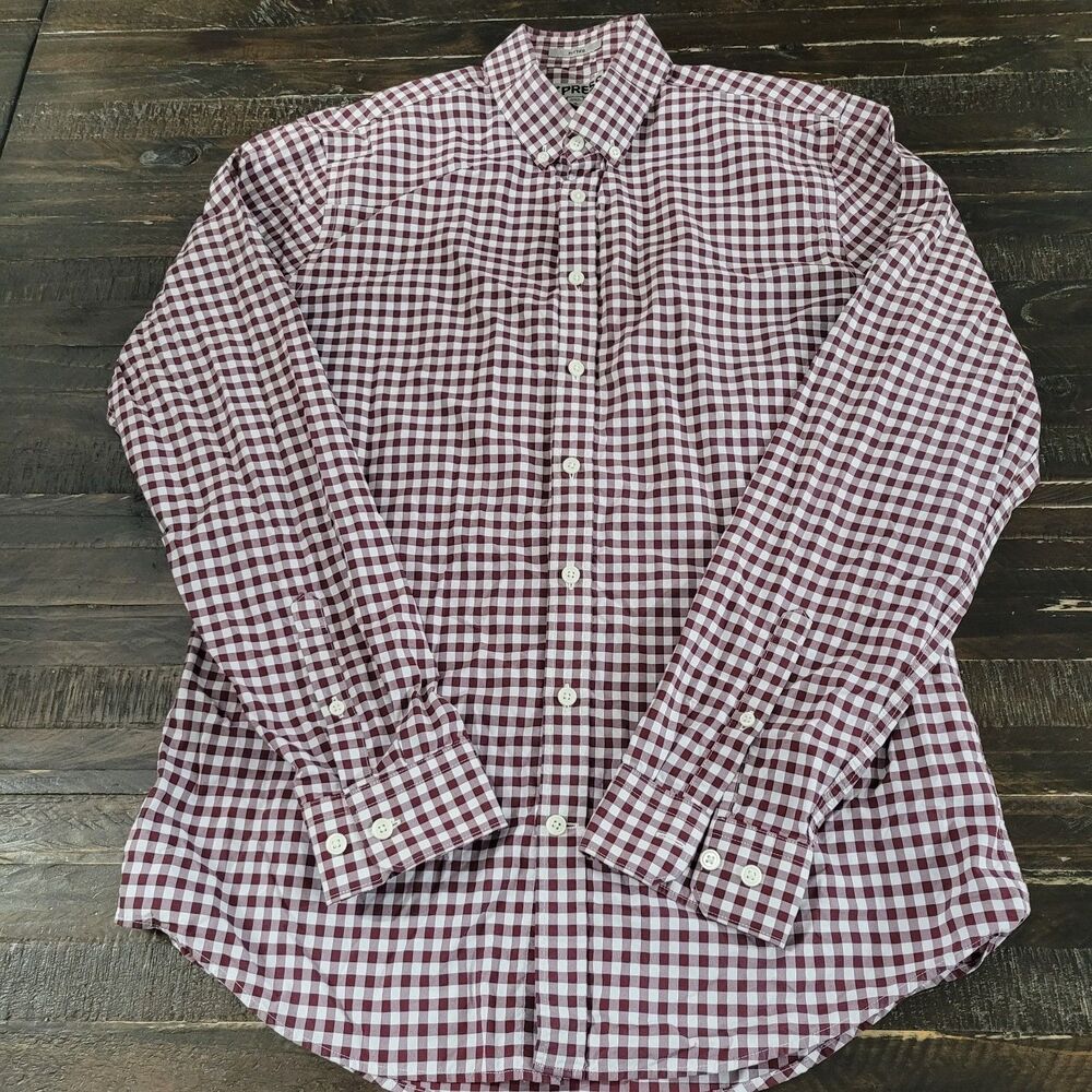 Express Men’s Medium Maroon & White Checkered Button-Down Shirt Long Sleeve